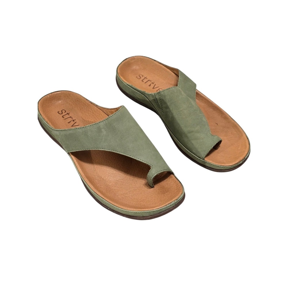 Strive New Capri Sage Green Nubuck Leather Toe Loop Orthotic Sandals Womens 8.5